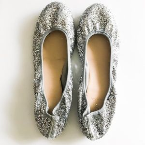 EUC J.Crew Silver Glitter Ballet Flats